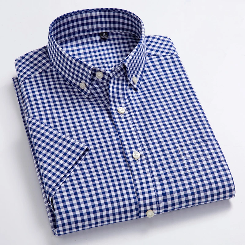 Multi-Color Men\'s Checkered Plaid Short Sleeve Shirt Pure Cotton Comfortable Thin Casual Fashion Button-down Summer Shirts