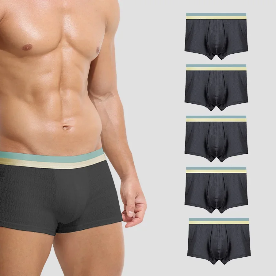 

5PCS Men's pure cotton underwear Men's boxer shorts Thin styles for summer Trendy Suitable for men's sports