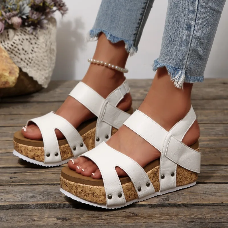2026 Summer Simple Style Thick Soled Women's Sandals Fashion Solid Color Wedge Non Slip Women Shoes Мюли Женские На Каблуке - view 3