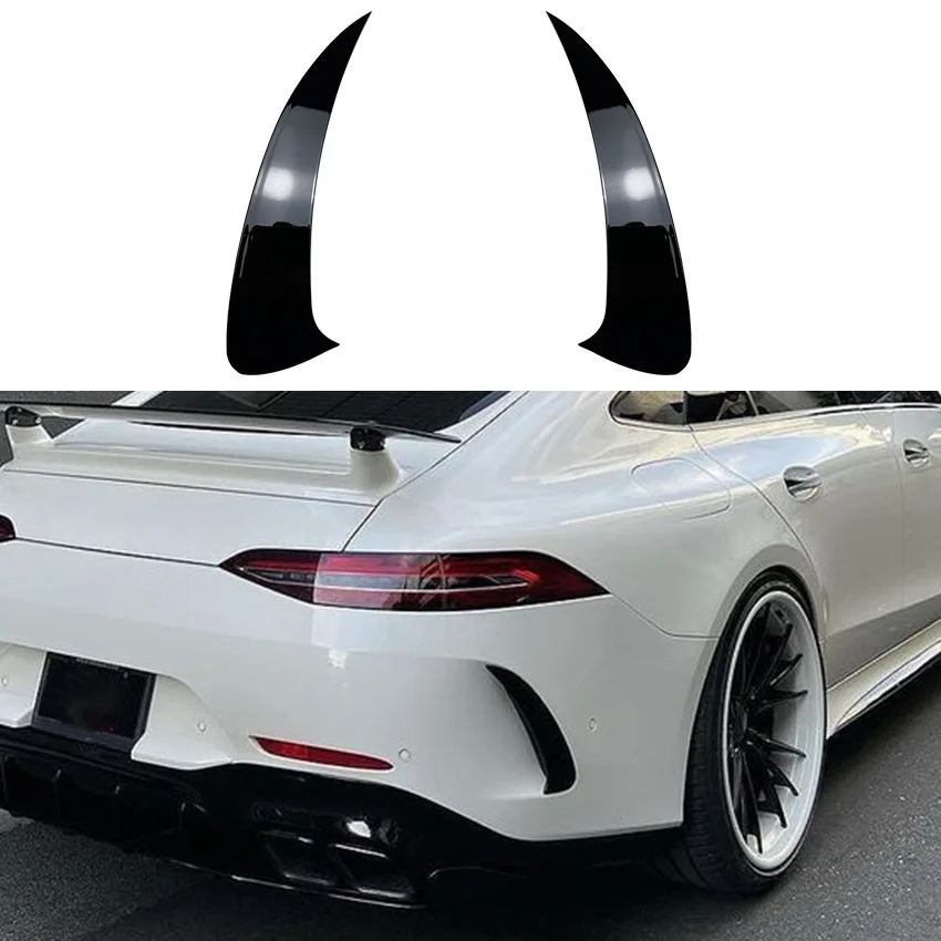 

For Mercedes AMG GT 4-Door X290 2018-2025 GT50 GT63 Rear Bumper Canards Fangs Diffuser ABS Plastic Gloss Black