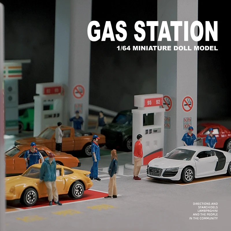 Kicarmod 1/64 Scale Model Gas Station Employee Figurine Collectible Doll Exquisite Figure for Fans in Scale Diecast Model Car