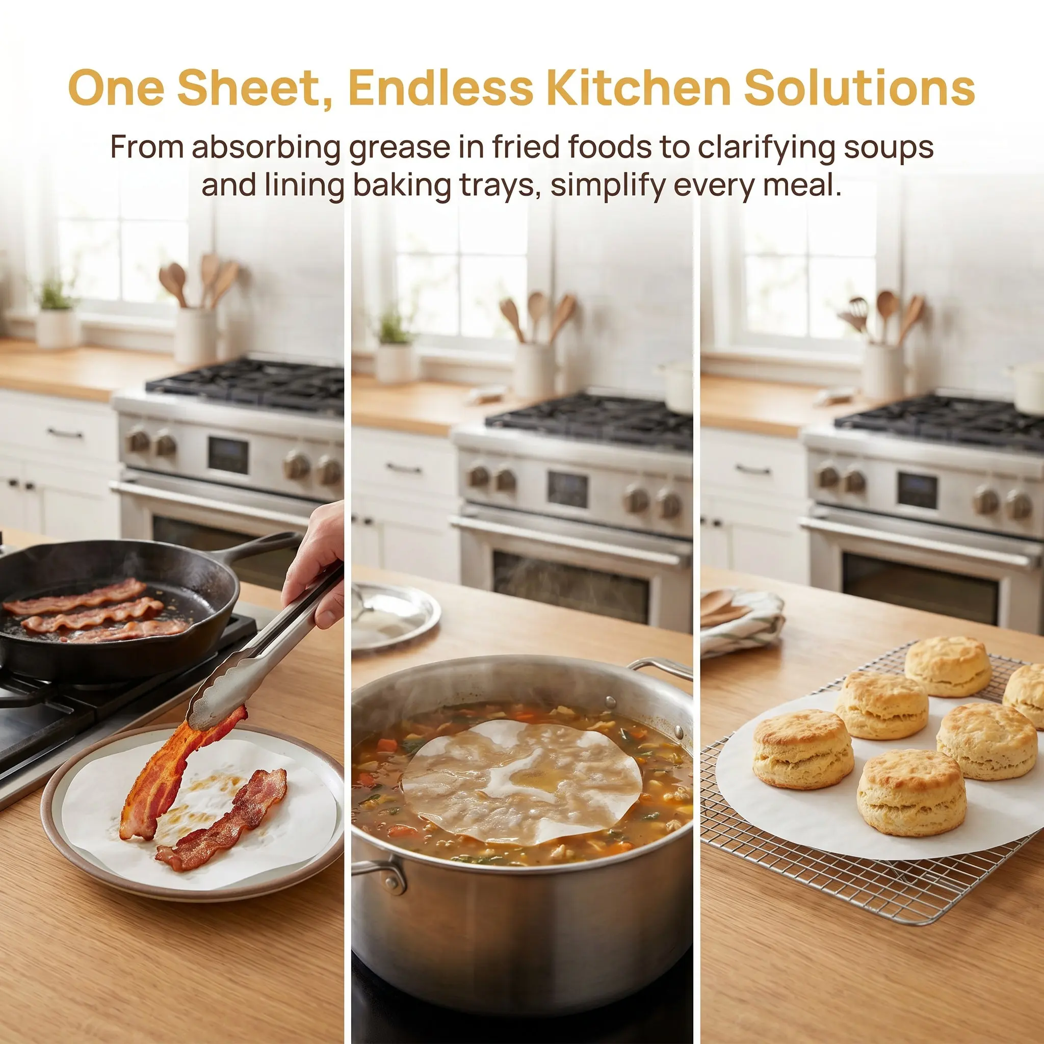 100Pcs Cooking Oil Absorbing Round Kitchen Oil Blotting Sheets for Fried Stewing Boiling Food Greaseproof