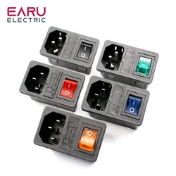 With 10A Fuse! Red Rocker Switch Fused IEC320 C14 Inlet Power Socket Fuse Switch Connector Plug Connector Red Green Blue Black