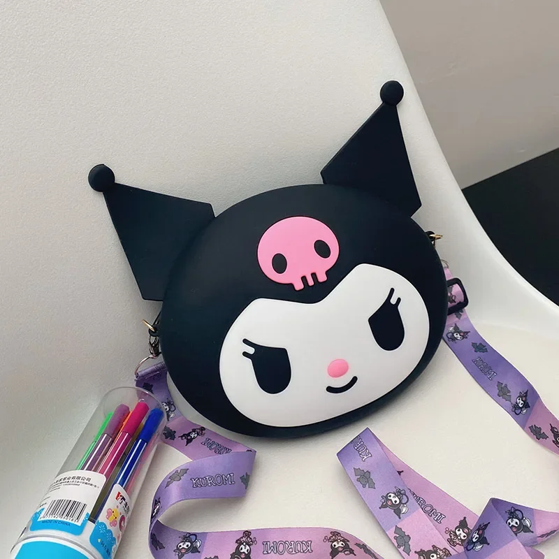 MINISO Sanrio 가방 Kawaii Kawaii Kuromi 실리콘 숄더 백 방수 동전 지갑 만화 인형 크로스 바디 백 for Kid Birthday