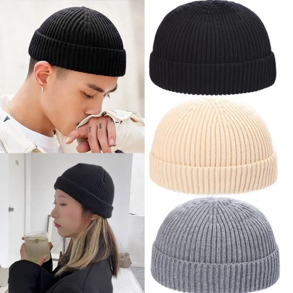Retro Korean Style Knitted Hats Short Flanged Hip Hop Hat Warm Melon Cap Autumn and Winter