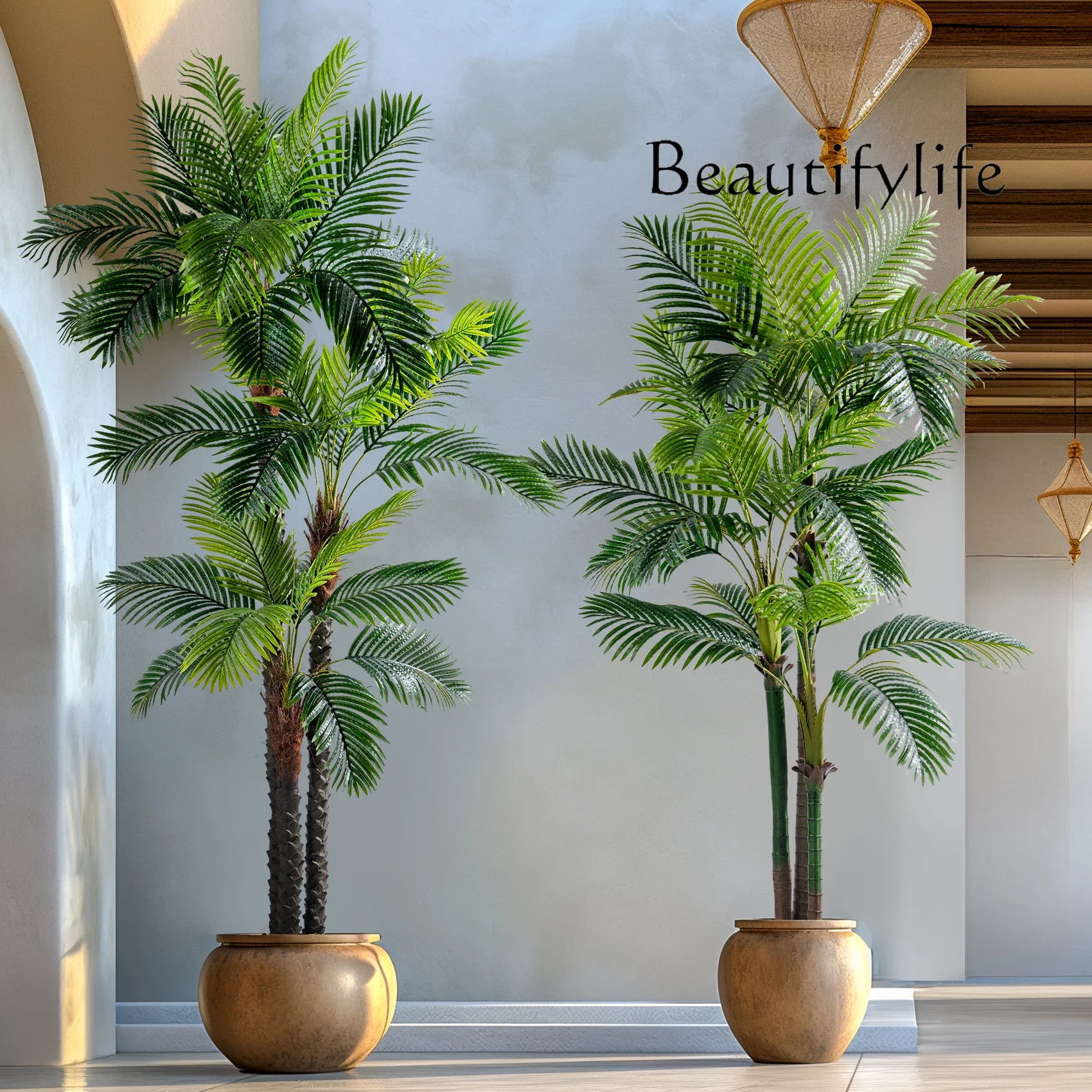 ZL Artificial palm fake tree Needle flower Bionic green plant Areca coconut tree Interior landscaping decoration