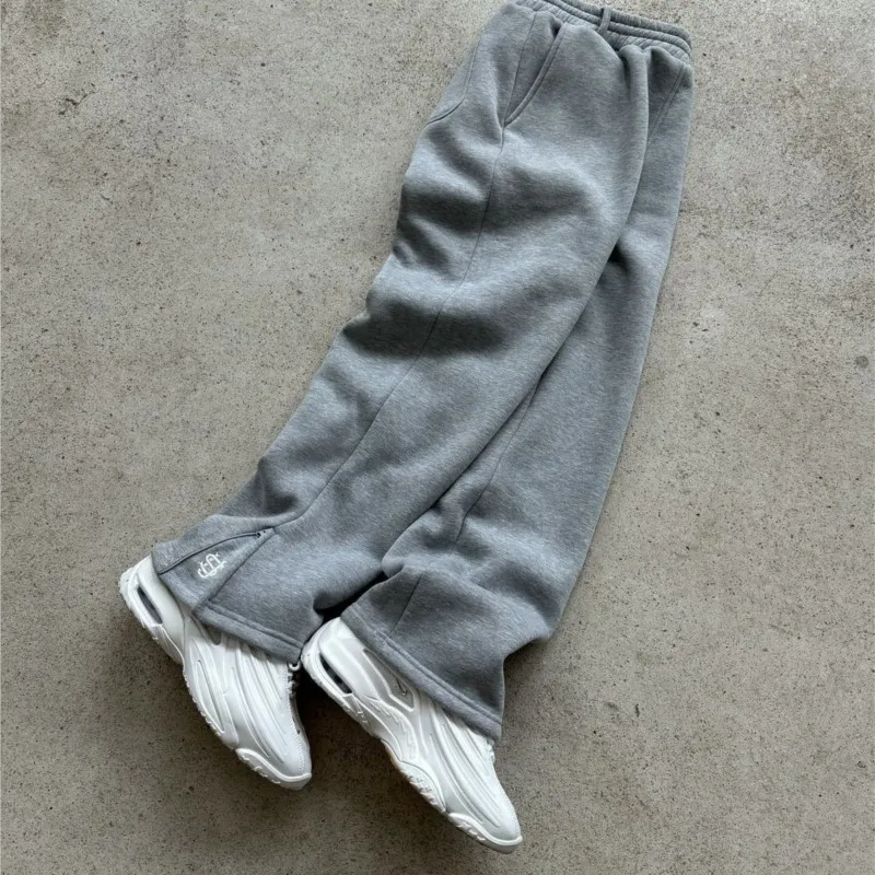 الرجعية شخصية Y2K فضفاض مستقيم الرجال رياضية السراويل مع الساق زمم التطريز الهيب هوب Harajuku الرجال عادية بنطال ذو قصة أرجل واسعة #6