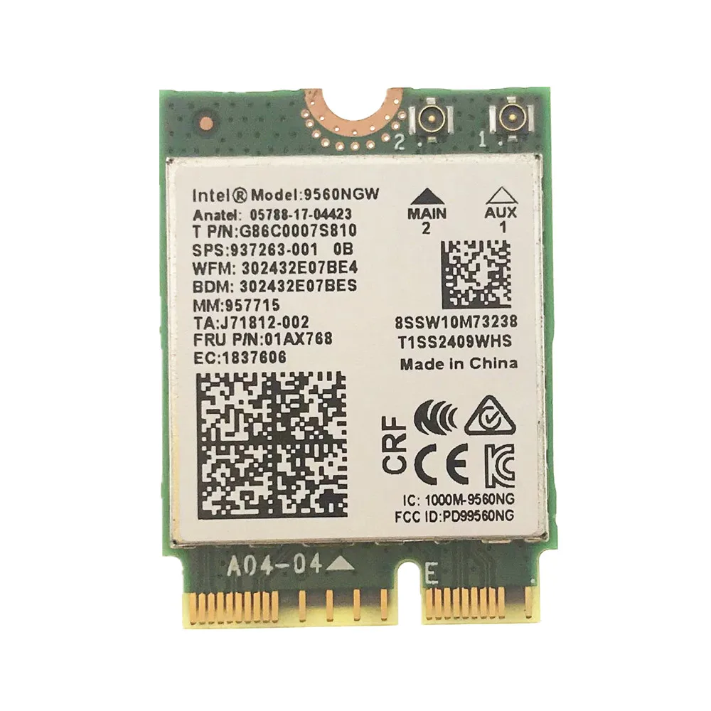 For Intel 9462NGW 433M 9560NGW 1750M 2.4G&5G Dual Band NGFF CNVI 802.11AC Wireless Wifi Network Card Fit for Bluetooth 5.0