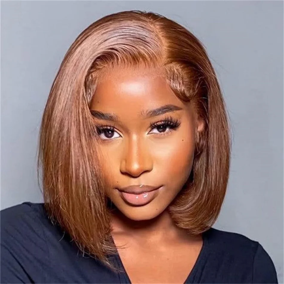 Colored Short Straight Bob 13x4 Lace Front Human Hair Wigs For Women Brazilian Remy Hair Chocolate Brown Bob Wigs Free Shipping