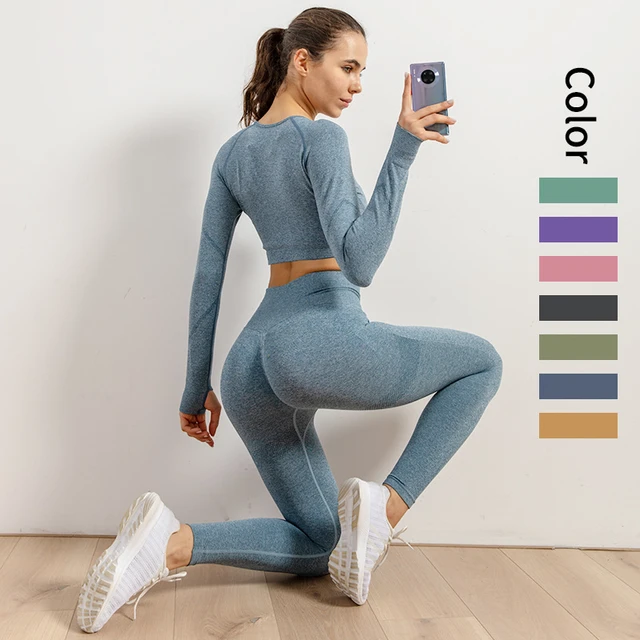 ropa mujer conjunto deportivo mujer ropa deportiva mujer Conjuntos de Yoga a la moda para mujer Camiseta ajustada de manga larga Sujetador deportivo pantalones cortos ropa de entrenamiento