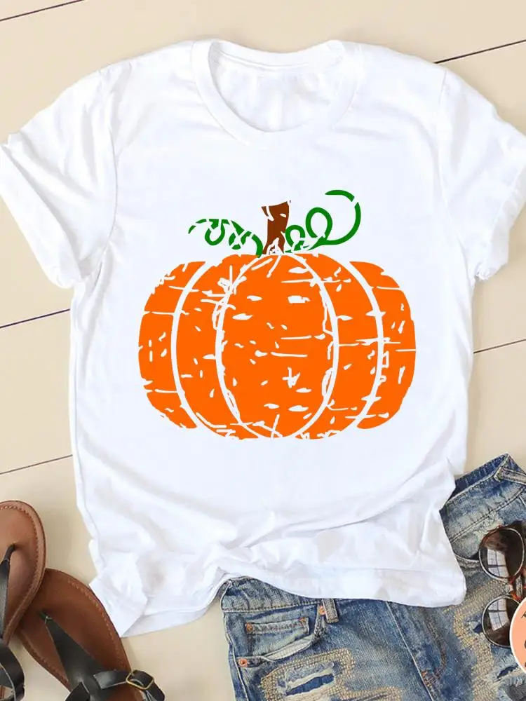 

Clothing Lady Fall Autumn Halloween Thanksgiving Women Pumpkin Trend Cute 90s Graphic Print Tee Ladies Style T T-shirts