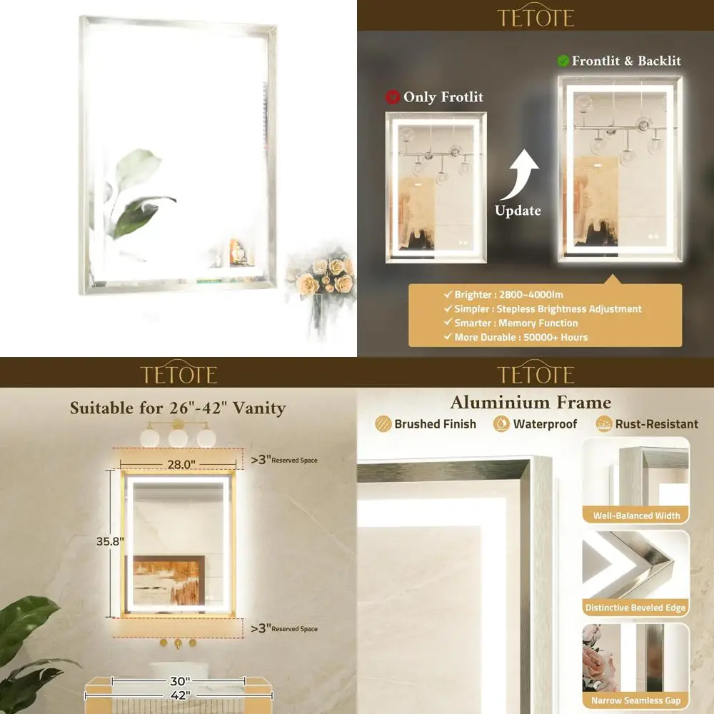 

Настенное светодиодное зеркало размером 28 x 36 с рамой из матового никеля, противотуманное, переднее и заднее освещение, бесступенчатая регулировка яркости, 3 варианта цвета: