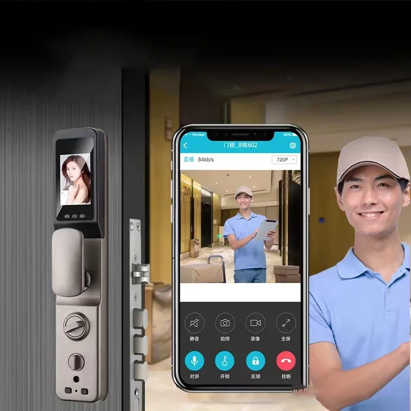 Face Recognition Fingerprint Wifi Smart Door Lock Password IC Card APP Control Key Backup Unlock For Home Apartment Office Door