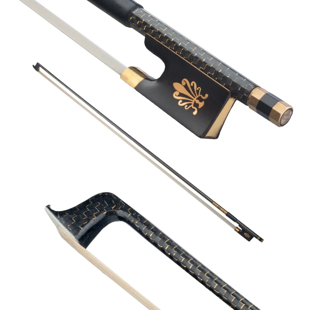 

LOMMI Professional Carbon Fiber Bow AAA Grade Horsehair Ebony Frog 4/4 Size Violin/ Fiddle Bow Golden And Silver Silk Braided