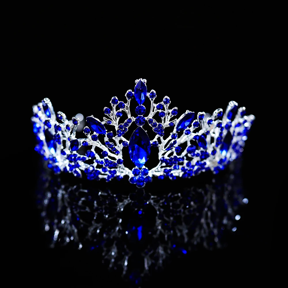 Wedding Hair Tiara Rhinestone Bridal Crown Classic Blue Tiaras Party Birthday Gift Prom Dress Accessories Headwear