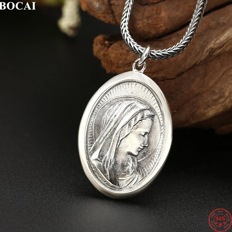 

BOCAI S925 стерлингового серебра подвески подвески для мужчин женщин примитивная простота ретро портрет королевы амулет ювелирные изделия оптом