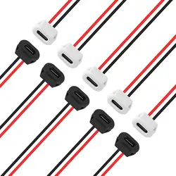 10pcs Type-C Female Chassis Waterproof 2P Solder Wire Type USB C Pigtail Cable Extension Power Cable USB-C Plug to 2 Pin Bare Wi