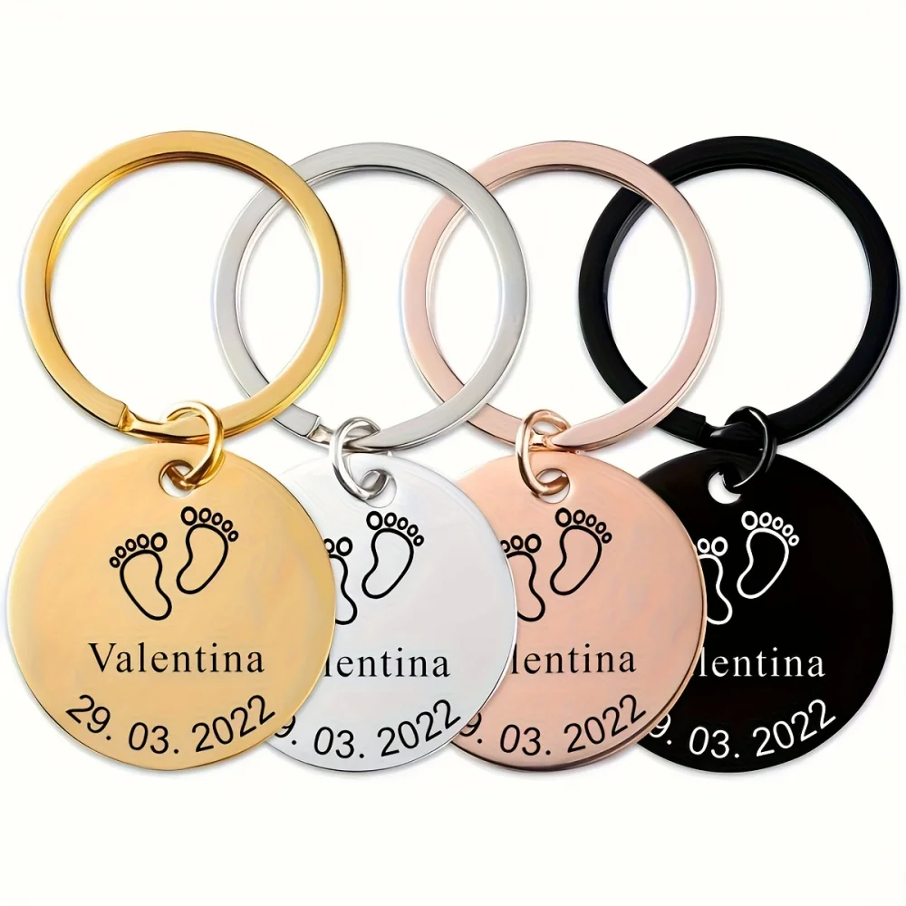 

Personalized Diy Customized Baby Keychain Boys Girls Name Newborn Date Custom commemorate Key Ring For New Mom Dad Gift