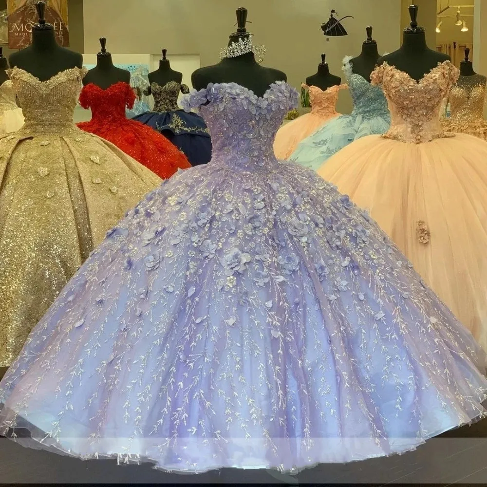 ANGELSBRIDEP lilla viola Sweetheart Off The Shoulder lunghezza del pavimento abito da ballo 15 anni ragazze Appliques abiti Quinceanera