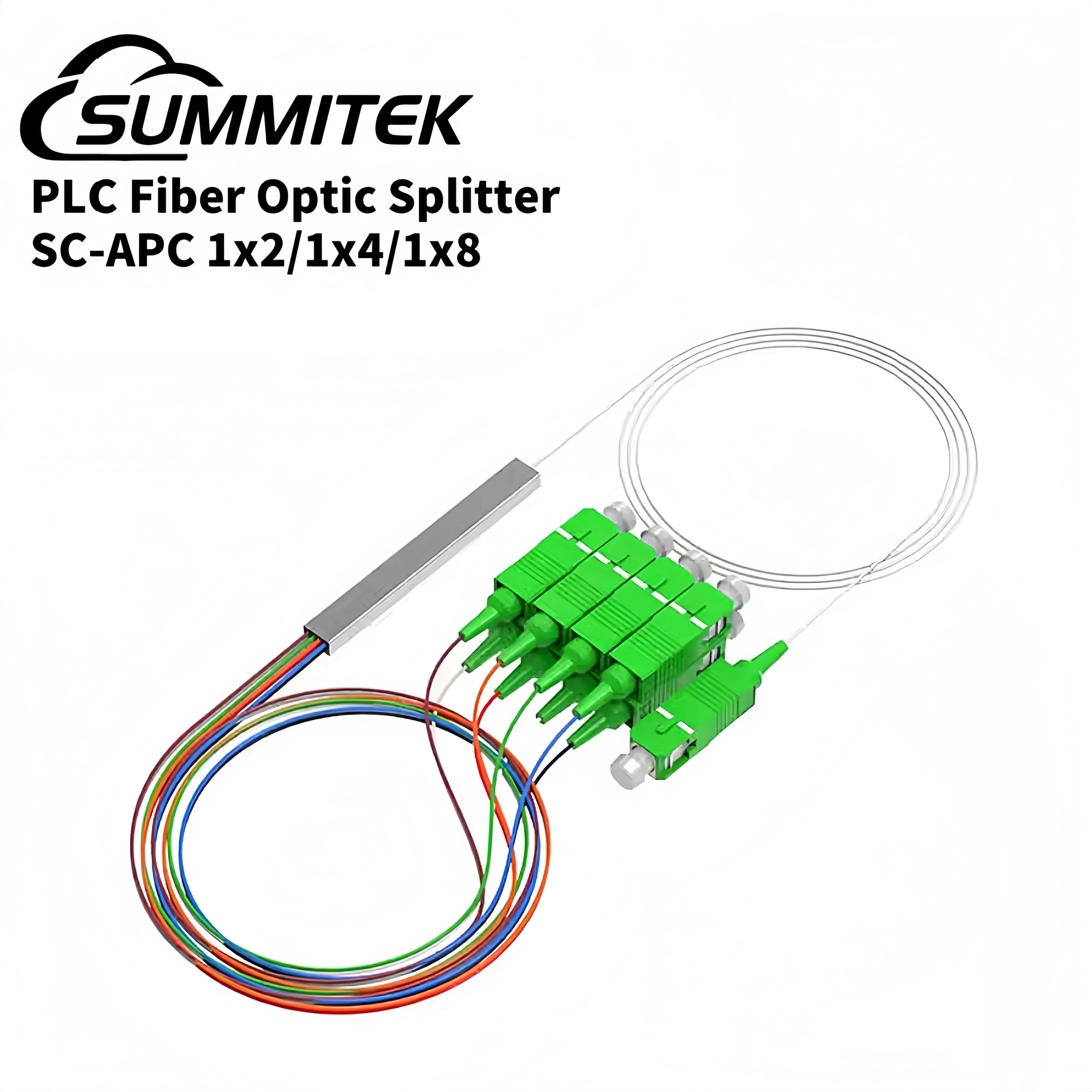 

SUMMITEK 10pcs SC/APC PLC 0.9mm G657A1 1m Fiber Optic Splitter 1X2 1X4 1X8 Computer Accessories FTTH Tool with Color Cord