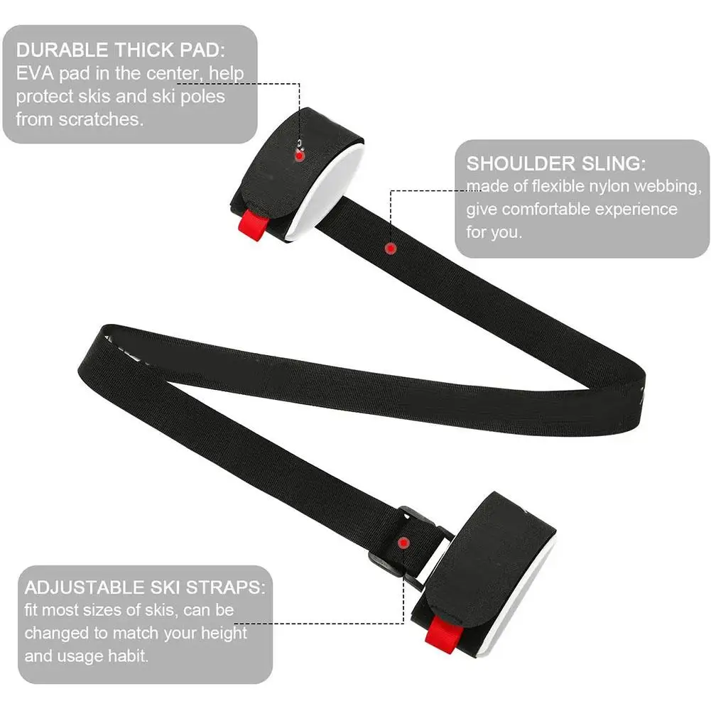 Ajustável Nylon Skiing Pole Shoulder Strap, portátil Ski Holder Straps para homens Mulheres Kids, Snowboard Acessórios, Novo