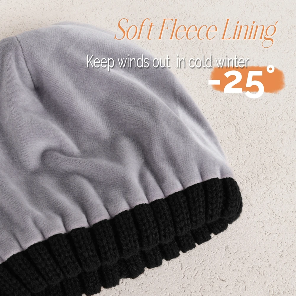 FURTALK السيدات محبوك قبعة صوف مع طبقة مزدوجة الصوف بطانة الكرة زخرفة الشتاء قبعة تزلج للجنسين الدافئة دافئ متماسكة قبعة للنساء #3