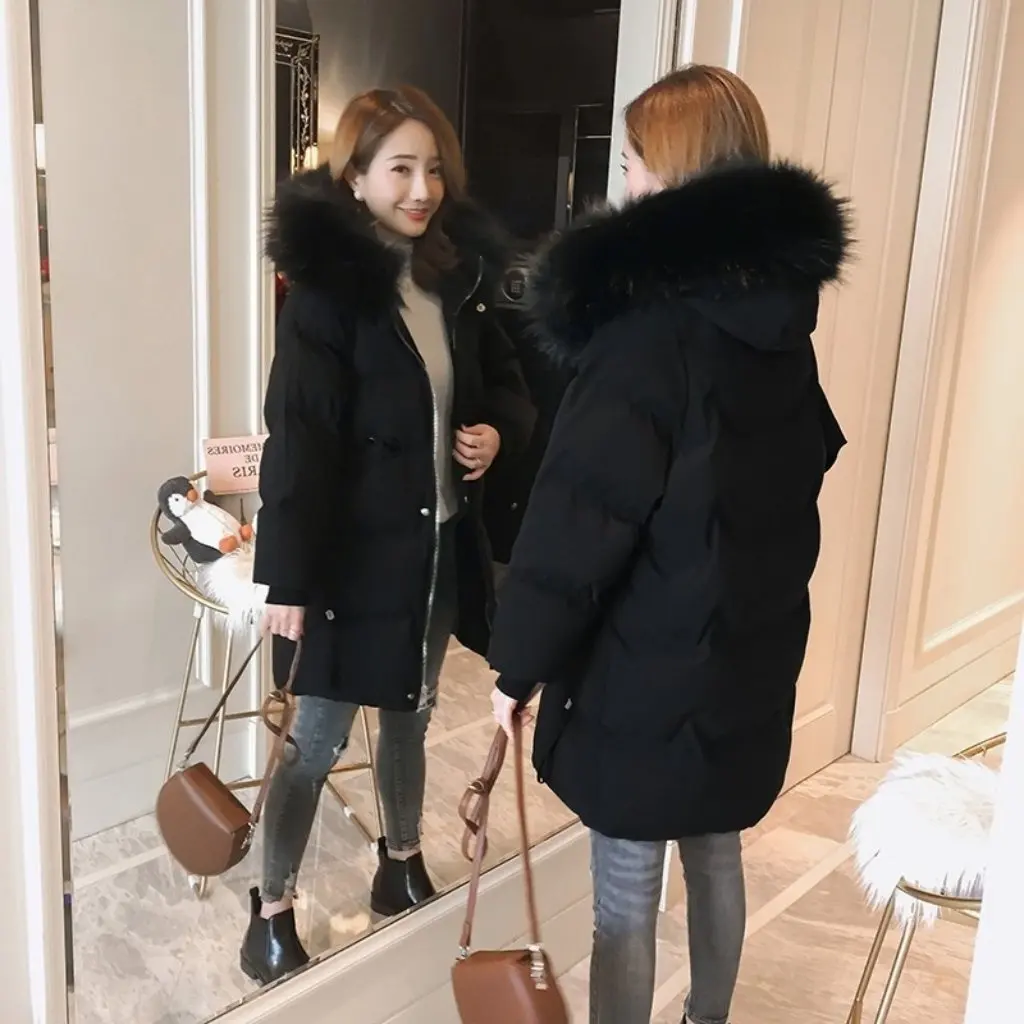 

Women's Large Wool Collar Cotton-Padded Jacket Long Winter Thick Small down Outerwear Fashion Explosion