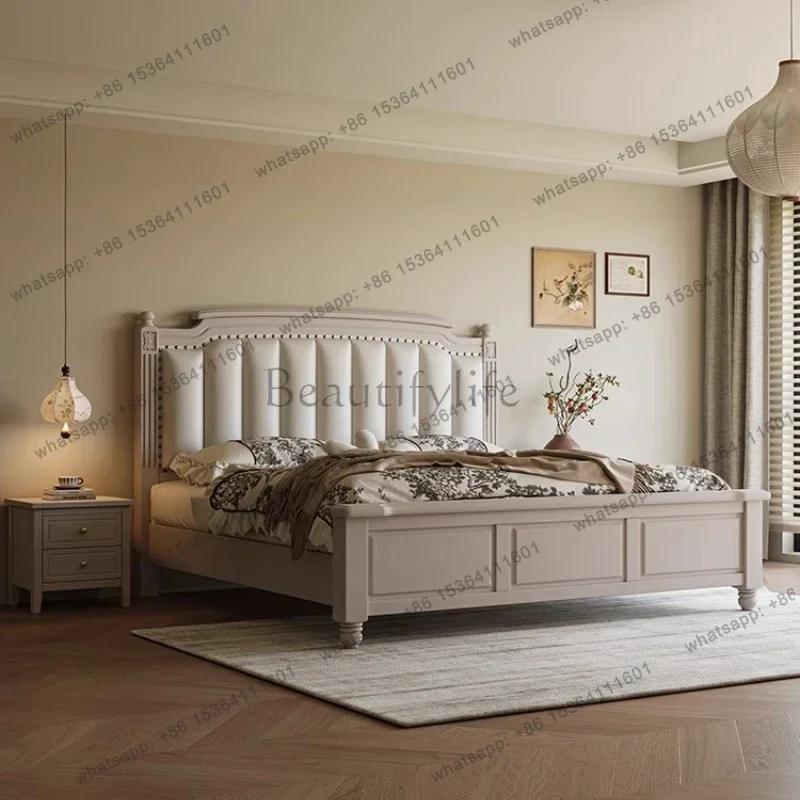 LJY American Double Bed Solid Wood Sleeping Queen Designer Lounge Princess Wedding Bed Art Unique Trendy Muebles Salon Furniture