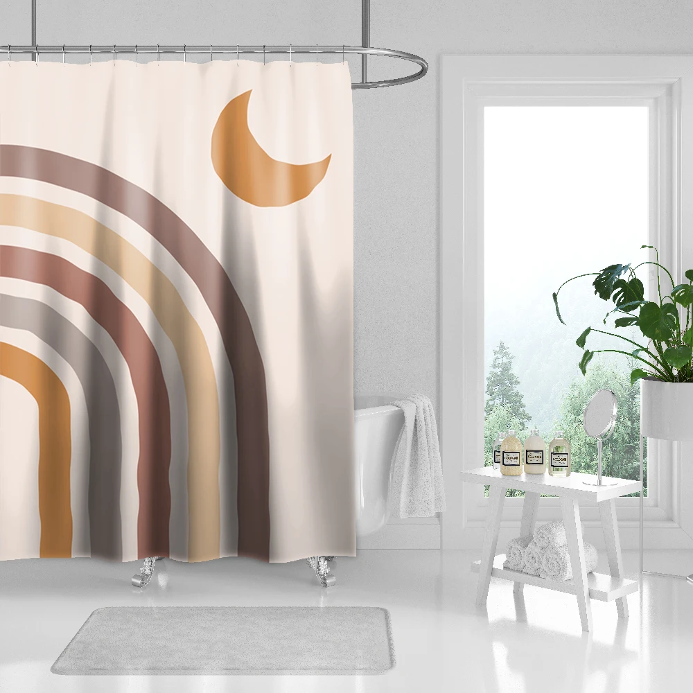 

Sun and Moon Colorful Line Illustration Shower Curtain Waterproof Polyester Fabric Decor Bathroom Curtain Hook