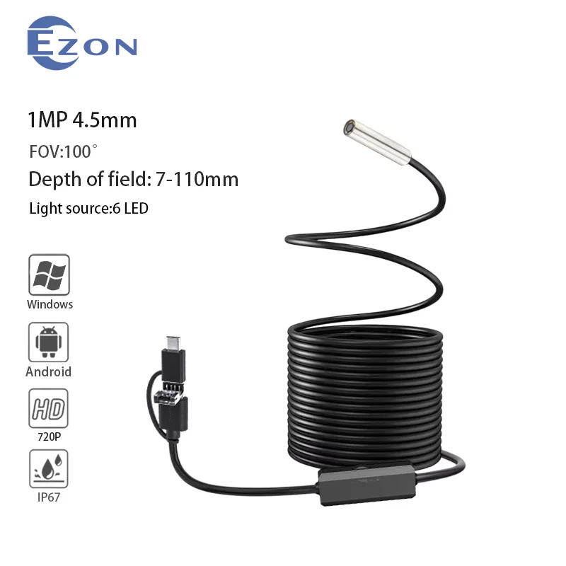 

4.5mm Articulating Borescope Endoscope Camera with Light 720P HD Snake Automobile Camera with Adjustable LED for PC Android