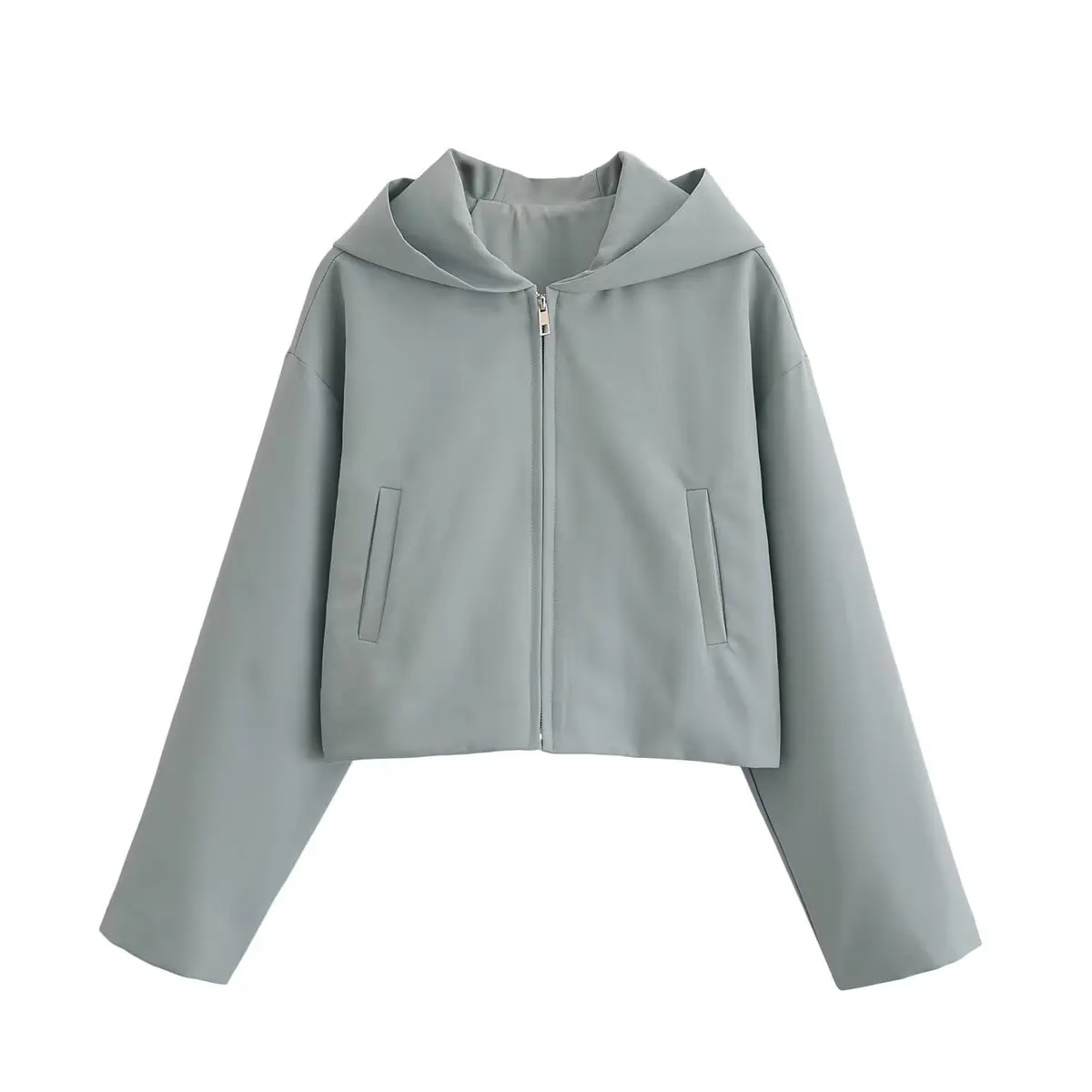 Autumn new fashion versatile zipper hooded short jacket for women