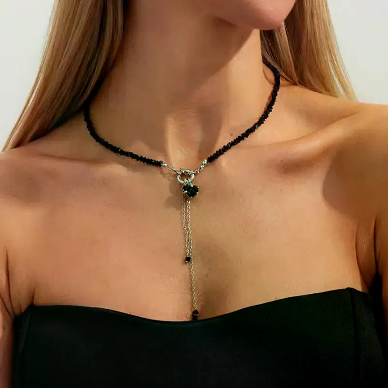 Exquisite Elegant Crystal Beaded Pendant Choker Long Tassel Chain Necklace Women Trendy OT Buckle Fashion Jewelry Gift