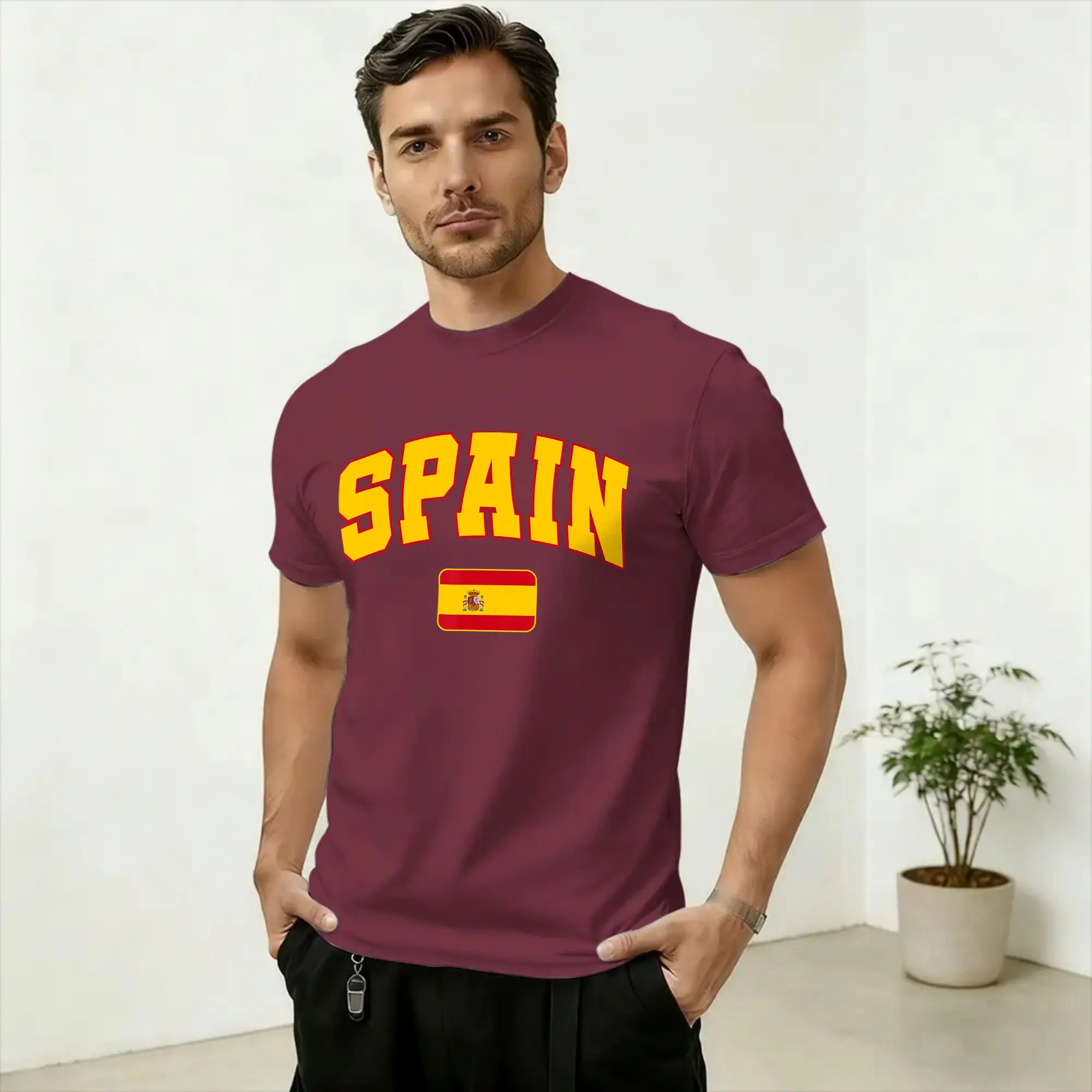 Spain Flag Espana Pride Design Men's T Shirt  Novelty Tees Short Sleeve O Neck T-Shirt Cotton 6XL Tops