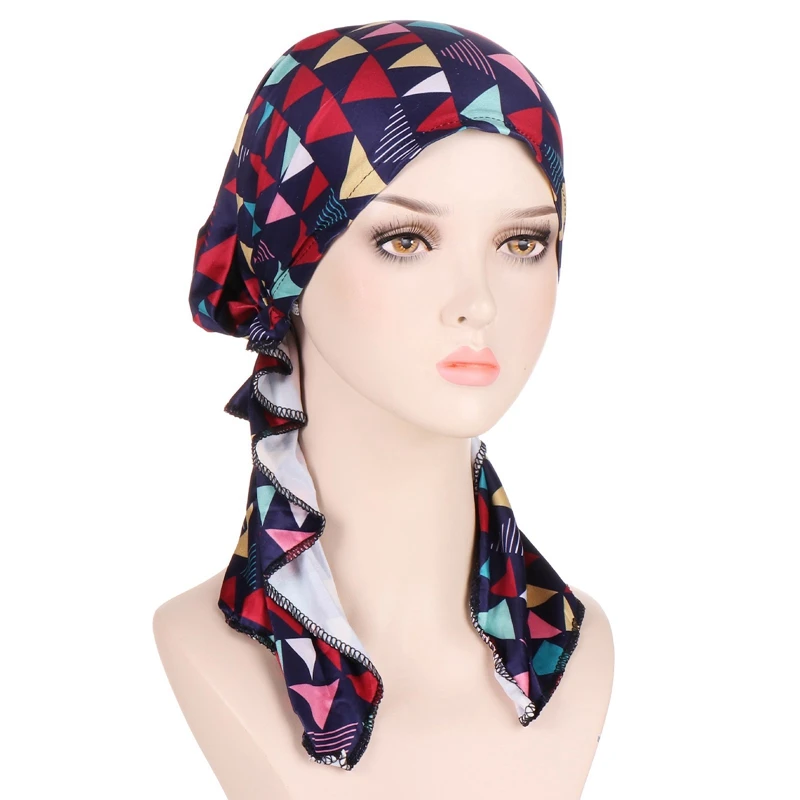 Fashon Women Head Scarf Hijab Chemo Cap Turban Pre-Tied Headwear Bandana Cancer Hair Loss Headscarf Head Wrap Stretch Hat