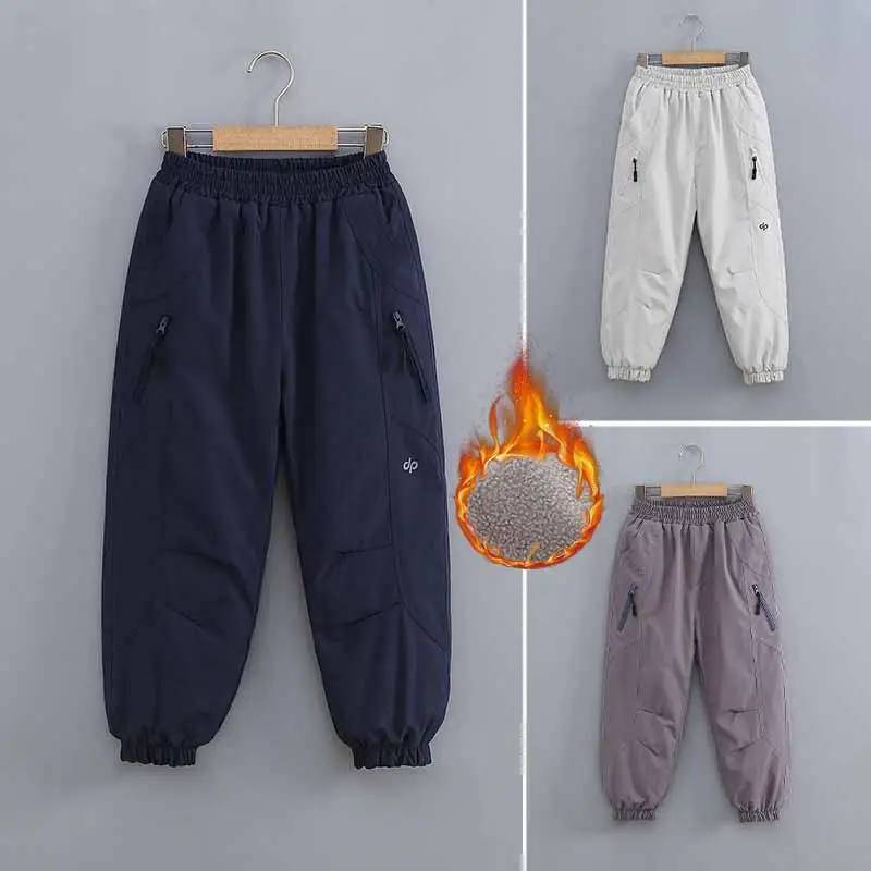 New Boys Padded Pants Children's Fleece Lined Warm Punch Trousers Winter Autumn 2025 Kids Simple Casual Bottoms Sweatpants
