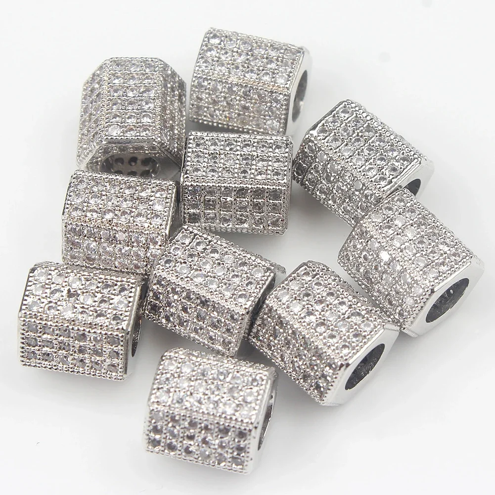 3pcs/lot Micro Pave Zirconia Beads Geometry Cylinder Metal Cubic Zircon Beads For DIY Bracelet Necklace Design Jewelry Making