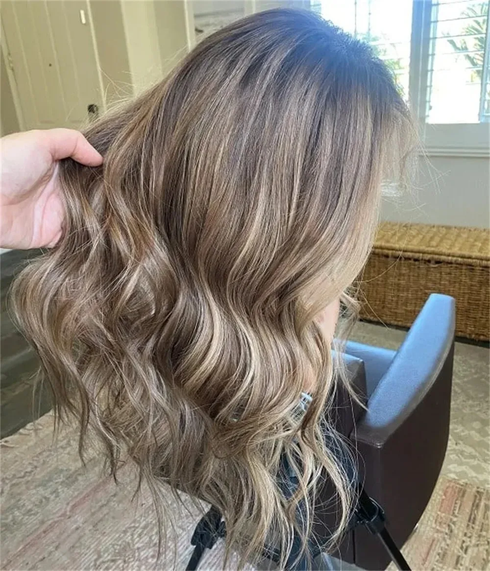 Balayage Highlight Blonde 13x4 HD Lace Front Wig Short Medium Natural Wavy Brown Wig Melted Synthetic And Blend Lace Wigs