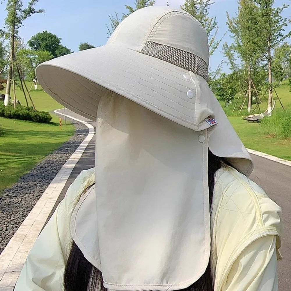 

Wide Brim Face Covering Sun Hat Adjustable Breathable Neck Protection Fisherman Cap Removable Mesh Integrated Fishing Hat
