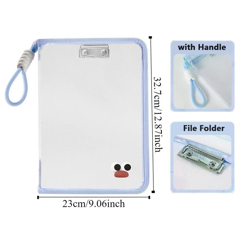 Multifunctional Test Paper Storage Bag Built-in Clip Board Large Capacity Transparent File Bag with Handle Thickened