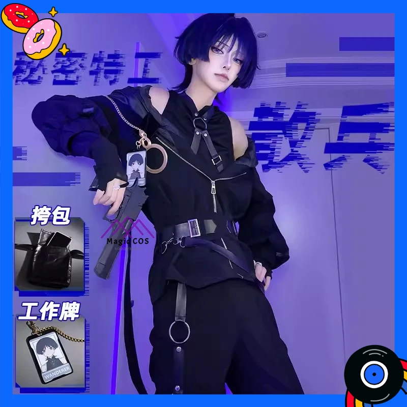 

Game Genshin Impact Anime Wanderer Cosplay Costume Secret Agent Uniform Outfit for Men Adult Comic Con Halloween Party Role Play