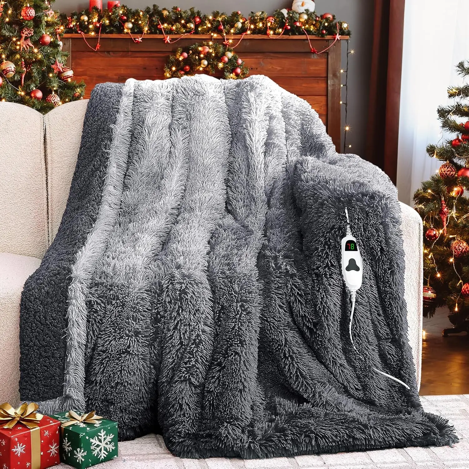 

Faux Fur Electric Heated Throw Blanket - 10 Heat Settings, 5 Timers, Washable, 50x60 Inches, Foggy Dusk
