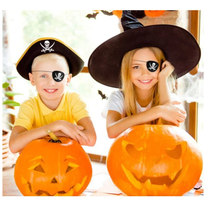 448B 12Pcs Felt Pirate One Eye Patches For Halloween Costume Cosplay Props Captain Theme Party Decoration Kids Birthday Gift