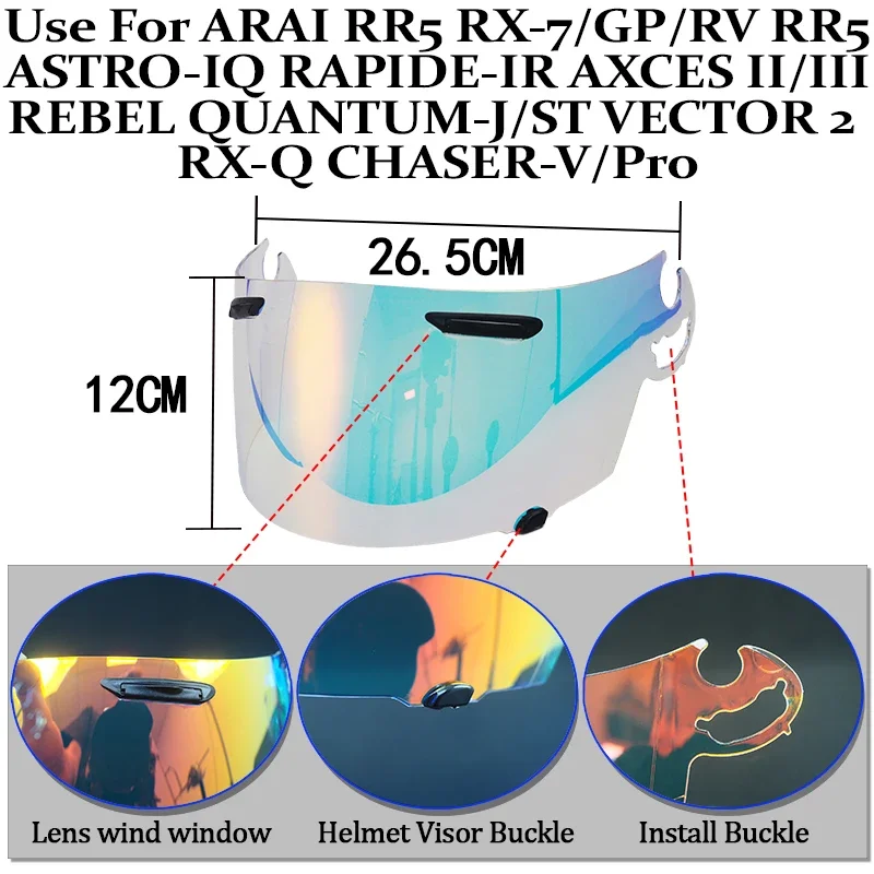Replacement Helmet Visor for RR5 RX-7/GP/RV RR5 ASTRO- IQ RAPIDE-IR AXCES II/III REBEL QUANTUM-J/ST VECTOR 2 RX-Q CHASER-V/Pro