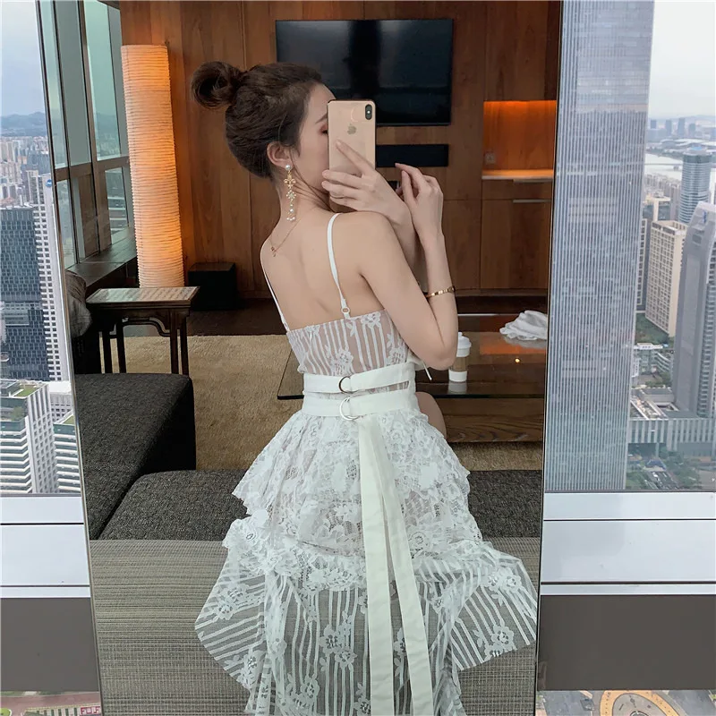 Damski seksowny głęboki dekolt krawat koronkowa perspektywiczna bielizna sukienka figlarna przezroczysta spódnica na ramiączkach koszula nocna dwuczęściowa komplet