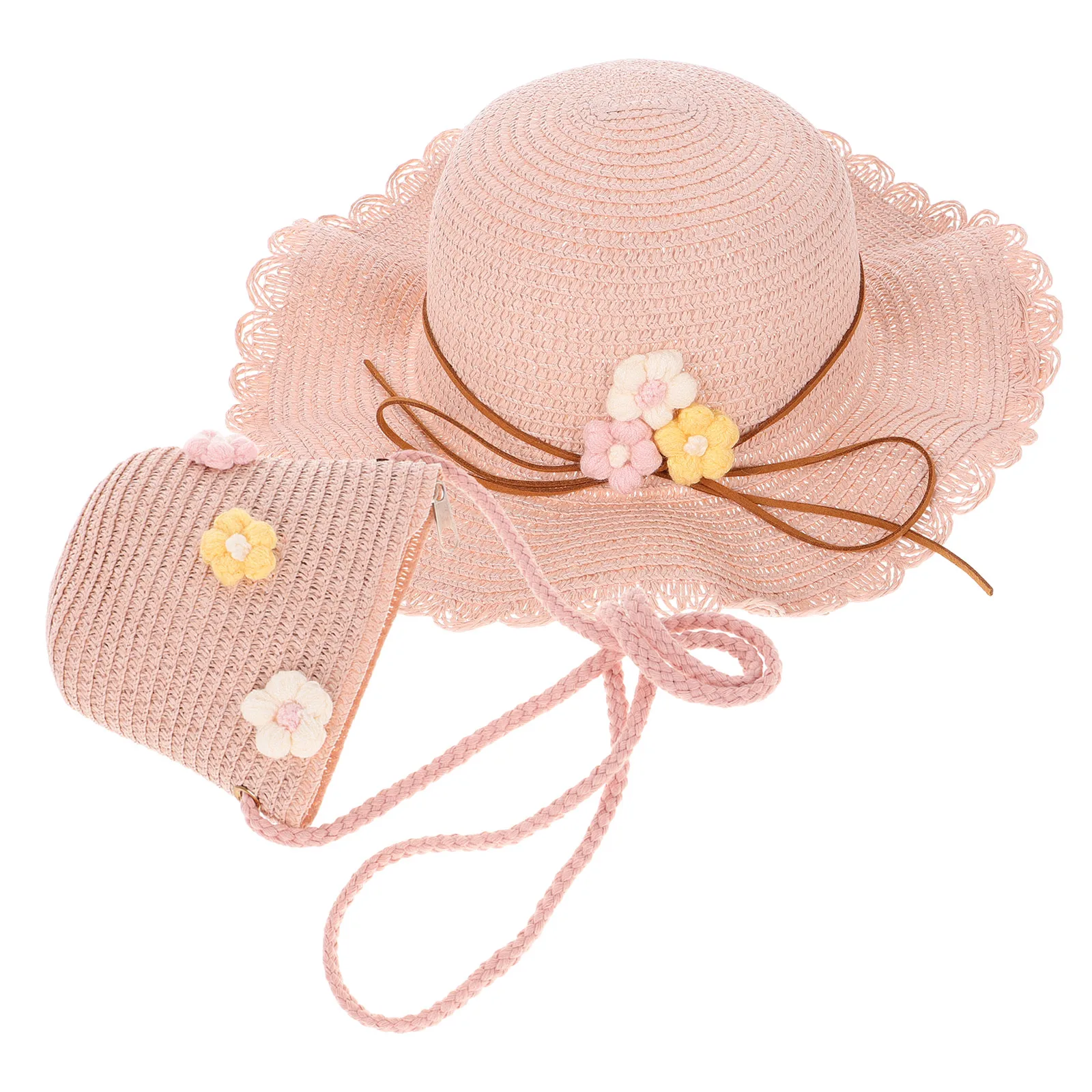 

2 Pcs Kids Sun Hat Beach Hat Straw Fedora Childs Baby Girl Chin Strap Diaper Bag UV Protection Foldable Travel