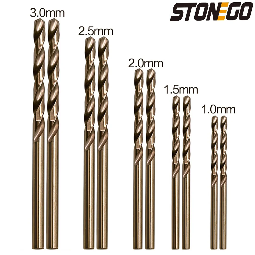 STONEGO 10PCS Twist Drill Bit Straight Handle High Speed Steel Cobalt M35 Grinding for Stainless Steel Metal Reamer Drill Bit