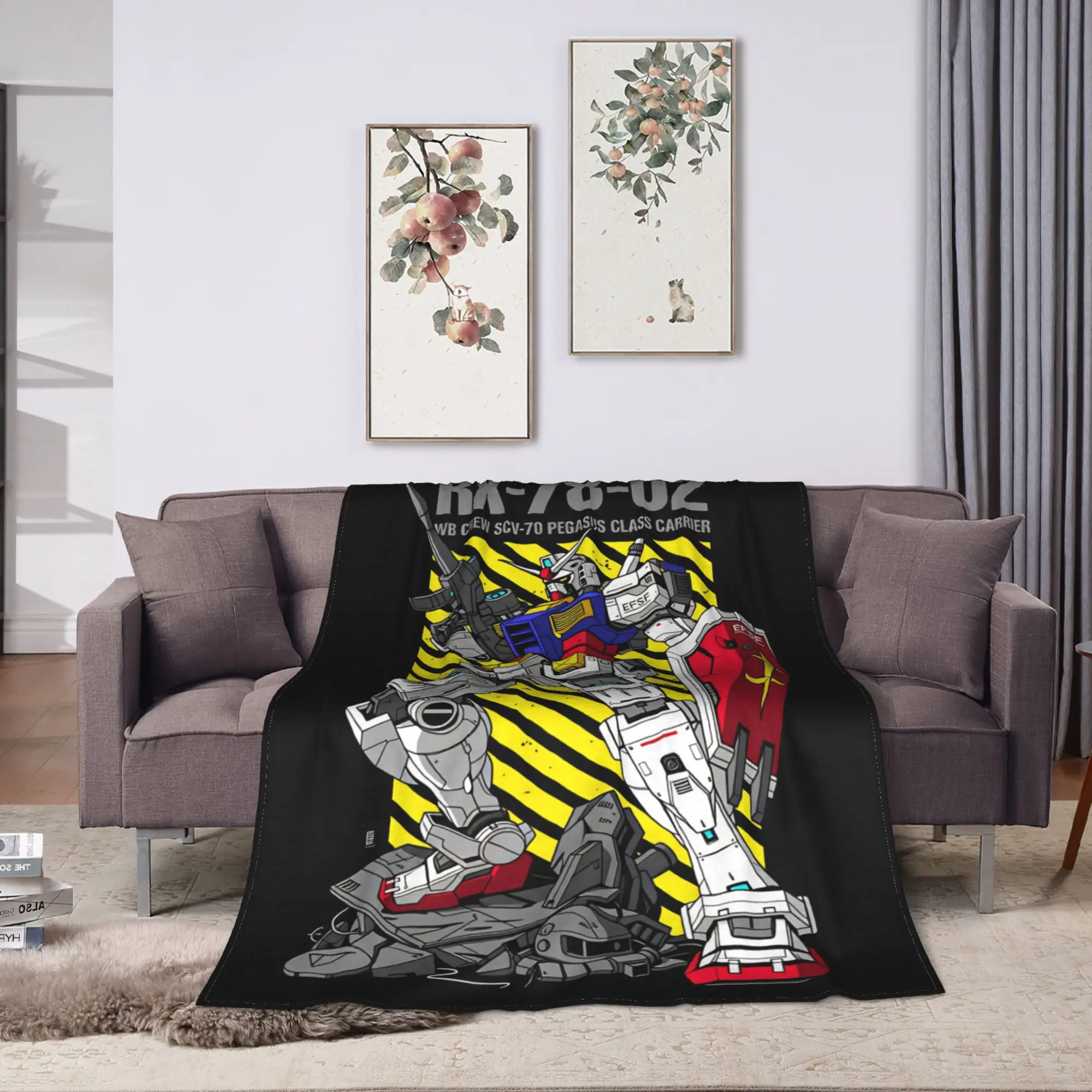 Mobile Suit Gundam Flannel Blankets  Soft Throw Blanket for Outdoor Travel Novelty Bedspread Sofa Bed Cover