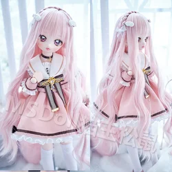 BJD Doll Wigs Long Wavy Hair For 1/3 1/4 1/6 MSD MDD YOSD With Bangs Gold Pink Puyoodoll Hair Accessories