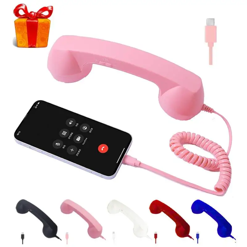 Fashion Retro Phone handset Headset USB-C Interface Microphone Prevention Radiation Compatible with Cell/Mobile/Tablet/Laptop