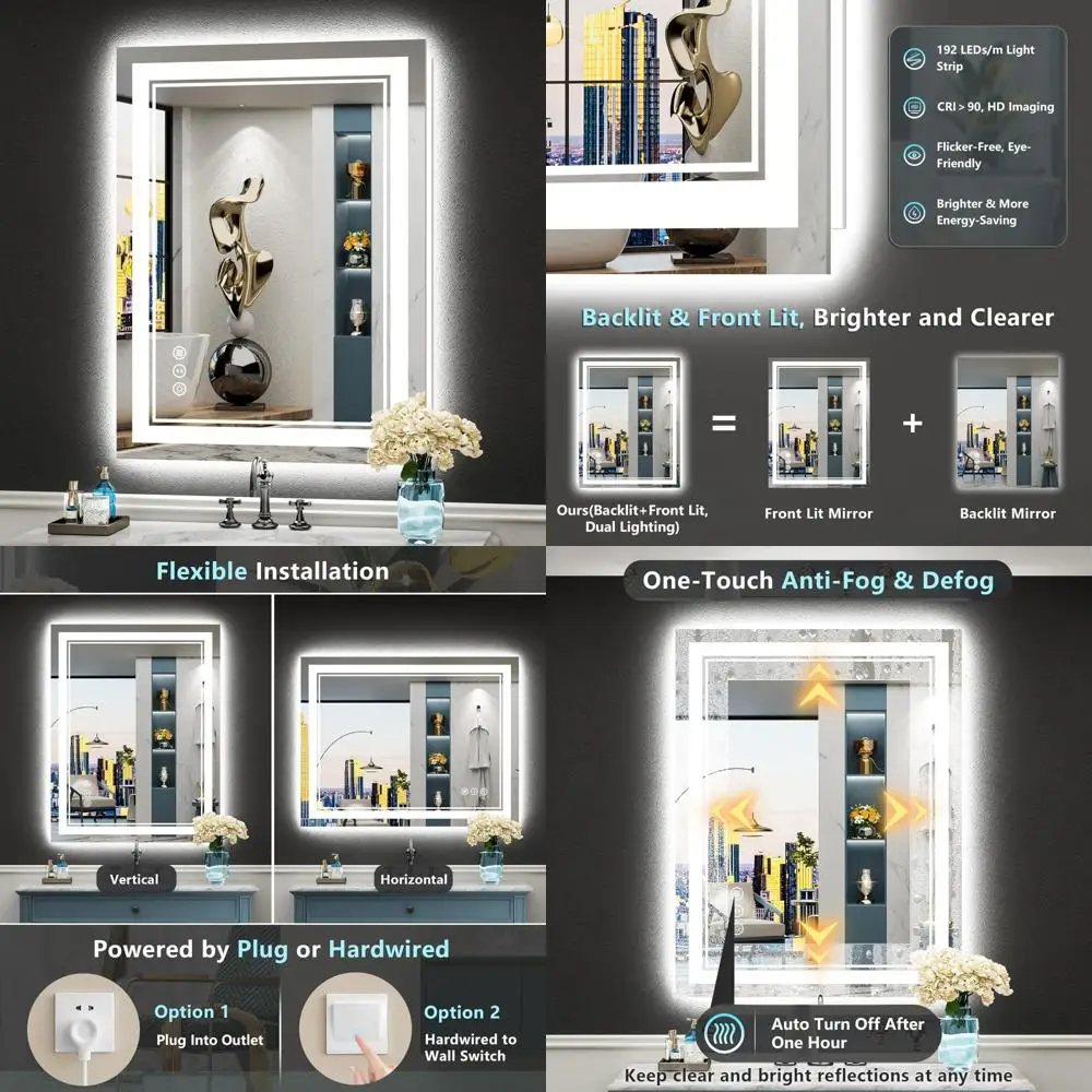 

Dimmable LED Vanity Mirror with Anti-Fog and 3 Color Backlit Front Lit Bathroom Wall Mirror 24x32